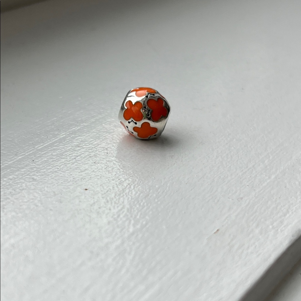 Retired Pandora Sterling Silver and Orange Enamel Butterfly Charm